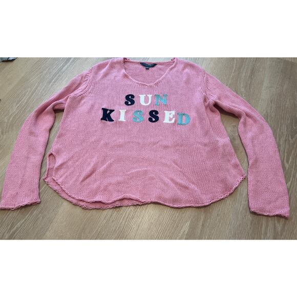 Simply Southern BUNDLE Pink Sun Kissed/Beach Babe Embroidered Vneck Sweater S/M - Picture 2 of 7